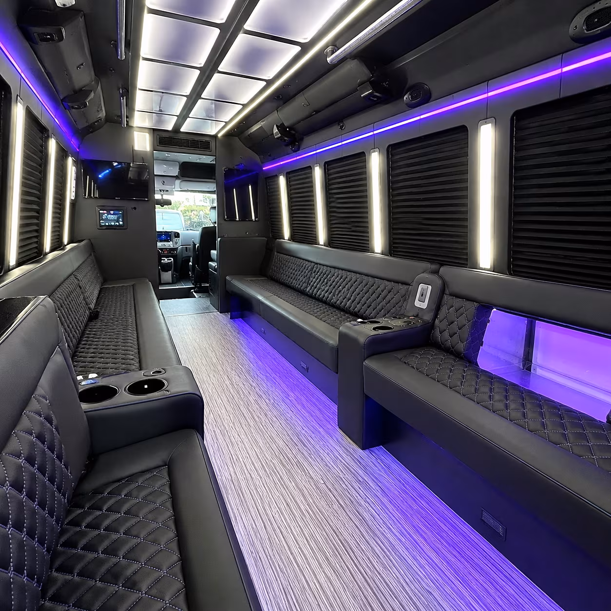 Queens Birthday, Sweet 16, & Quinceañera Transportation party bus interior