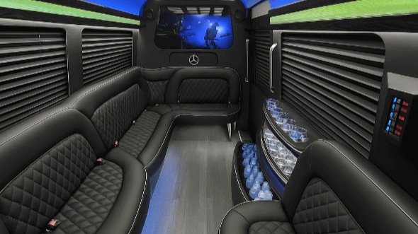 Interior of Charter Bus Company Oyster Bay's 14 Passenger Sprinter Limousine in Oyster Bay