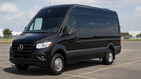 Exterior of Charter Bus Company Oyster Bay's 14 Passenger Sprinter Limousine in Oyster Bay