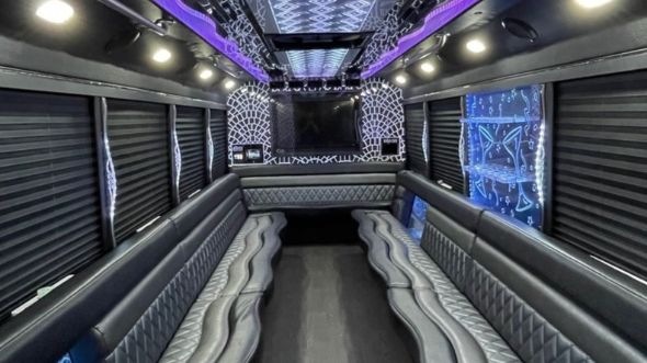 Interior of Charter Bus Company Newark's 28 Passenger Party Bus in Newark