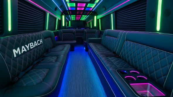 Interior of Charter Bus Company Oyster Bay's 28 Passenger Party Bus in Oyster Bay