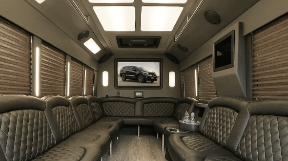 Interior of Charter Bus Company Oyster Bay's 50 Passenger Party Bus in Oyster Bay