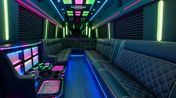 queens 30 passenger party bus interior
